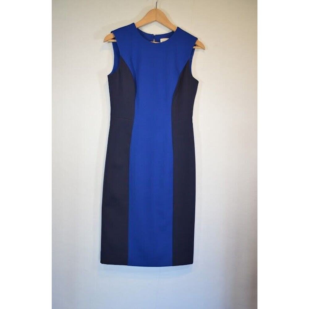 Milly Sleeveless Scuba‎ Dress Colorblock Size 4 Fitted Career Black Blue $395 - Picture 4 of 13